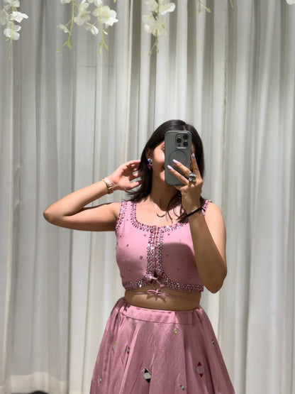 Rosy Pink Mirror Embellished Lehenga Set