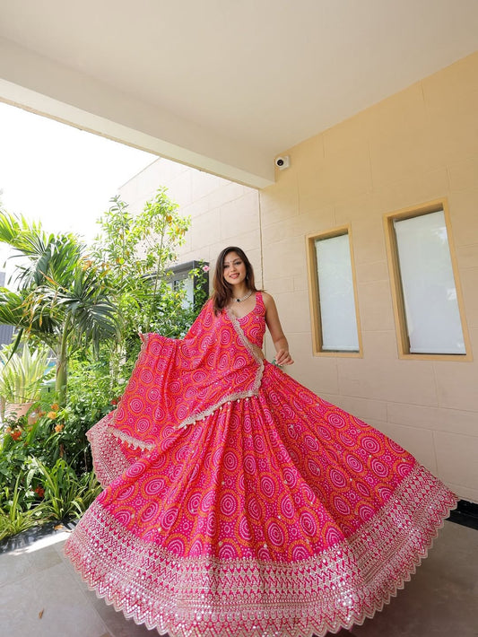 Pretty in Pink Twirl Bandhani Bliss Lehenga