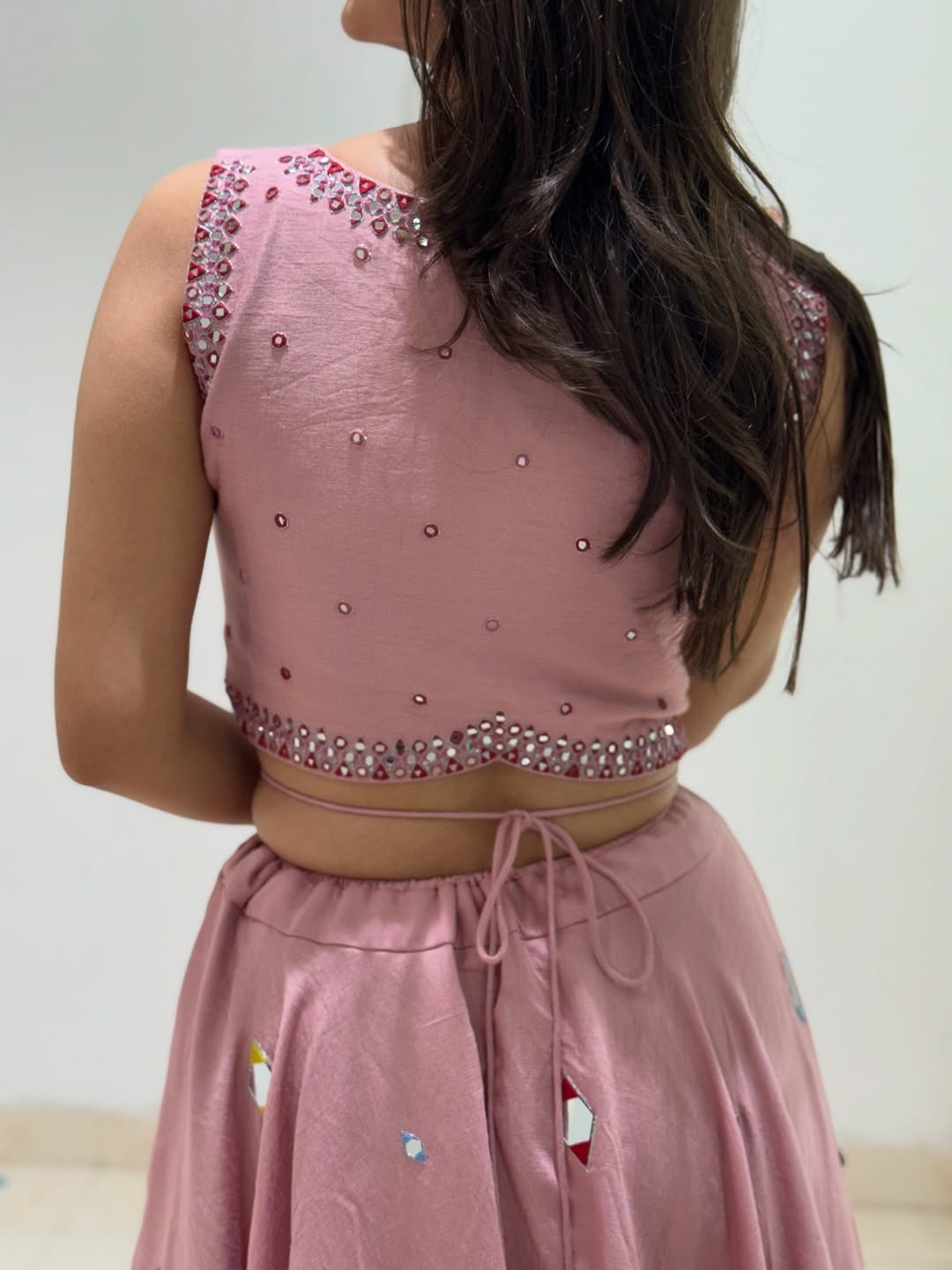 Rosy Pink Mirror Embellished Lehenga Set