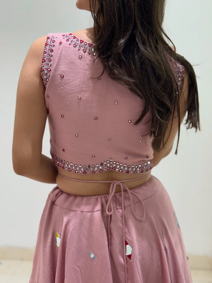 Rosy Pink Mirror Embellished Lehenga Set