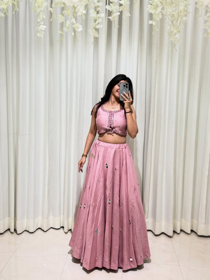 Rosy Pink Mirror Embellished Lehenga Set