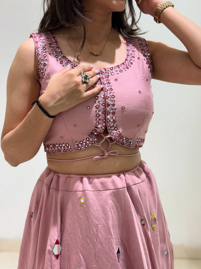 Rosy Pink Mirror Embellished Lehenga Set
