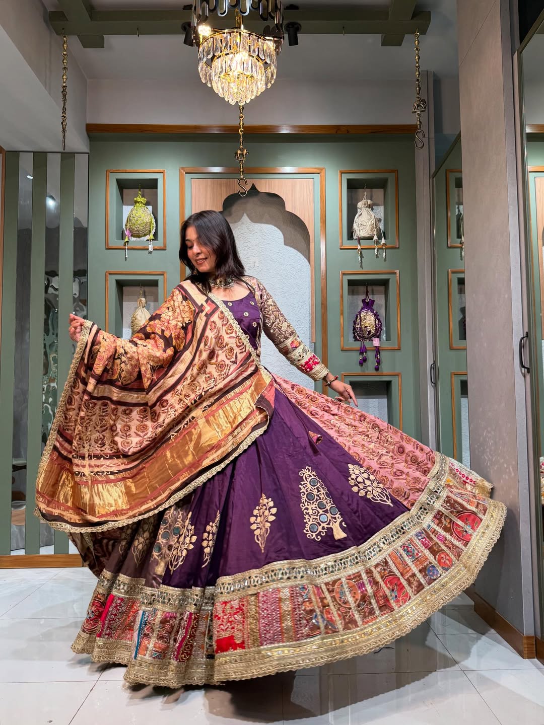 Lavender Majesty  Purple Lehenga with Mirror & Resham Work