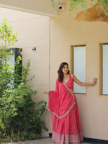 Pretty in Pink Twirl Bandhani Bliss Lehenga