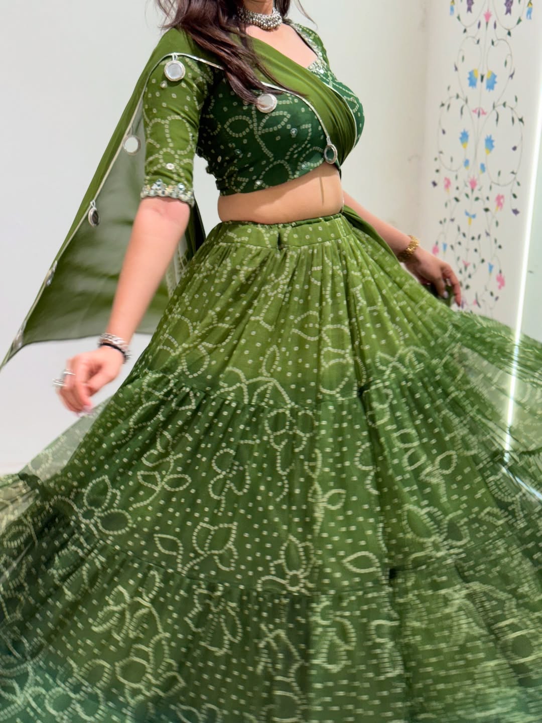 Deep Green Patola Inspired Bandhej Lehenga Set