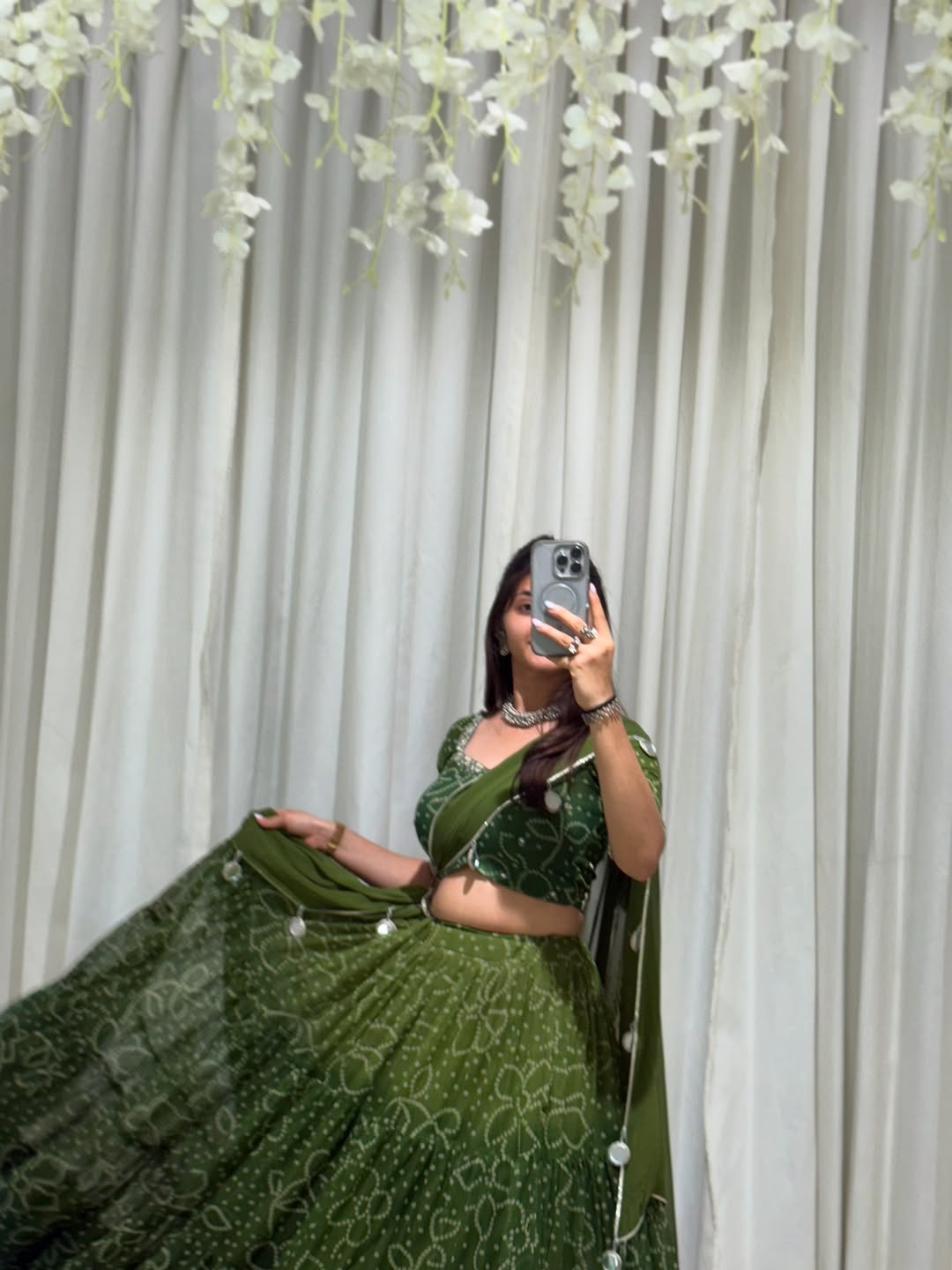 Deep Green Patola Inspired Bandhej Lehenga Set
