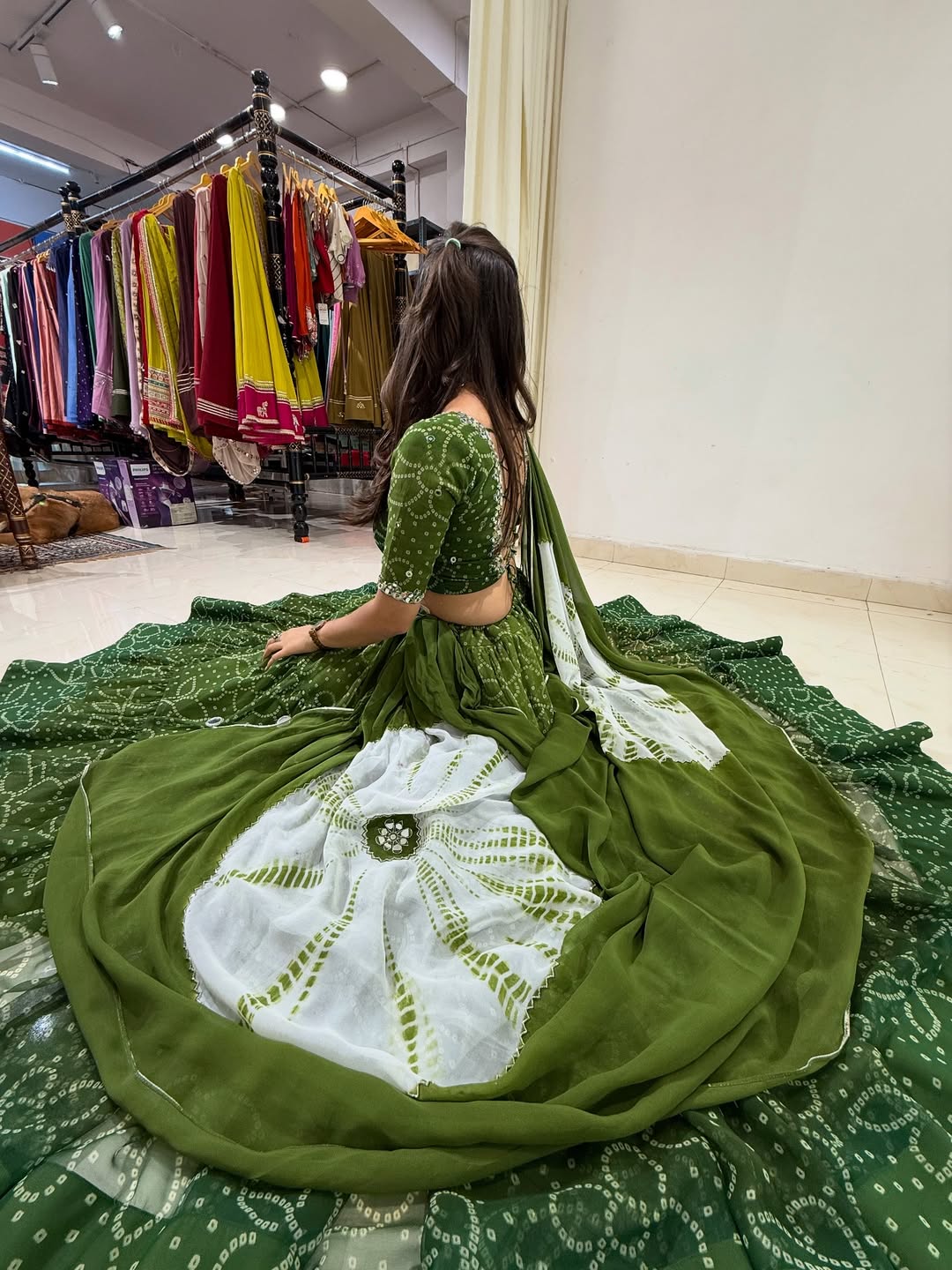 Deep Green Patola Inspired Bandhej Lehenga Set