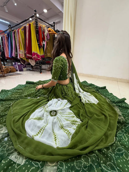 Deep Green Patola Inspired Bandhej Lehenga Set
