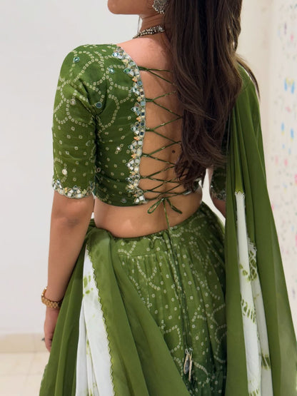 Deep Green Patola Inspired Bandhej Lehenga Set