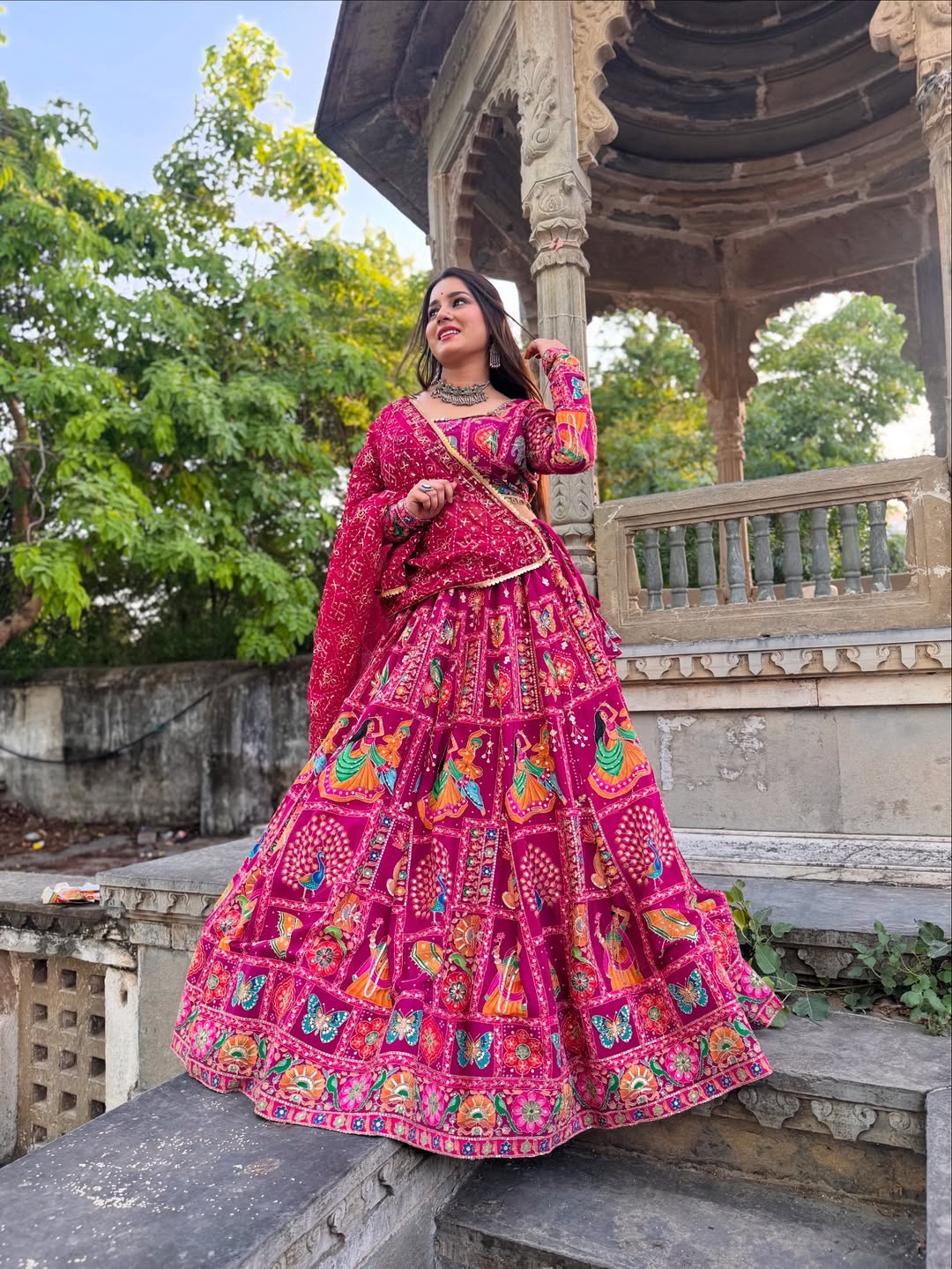 Vibrant Rani Pink Lehenga with Folk Charm