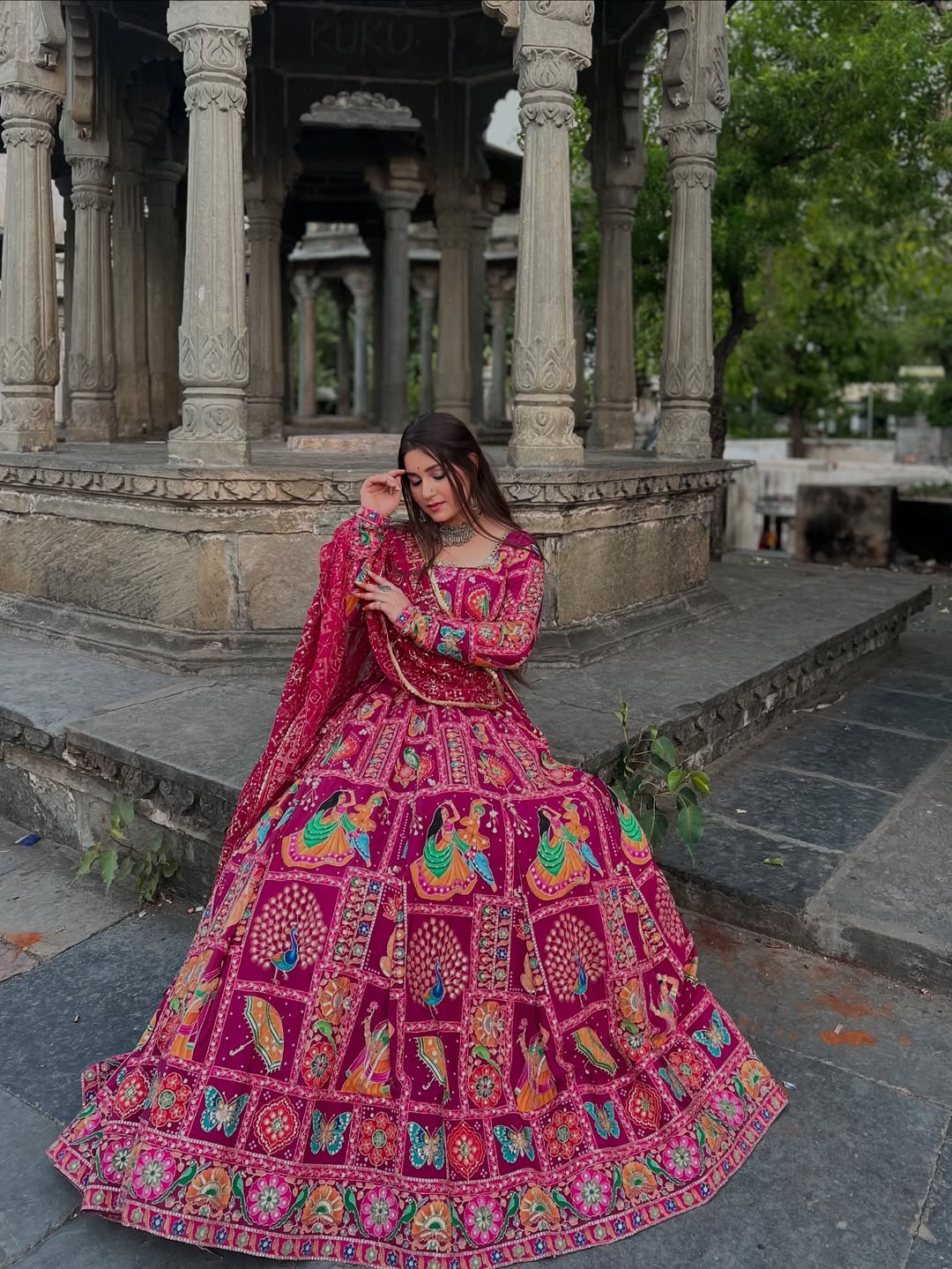 Vibrant Rani Pink Lehenga with Folk Charm