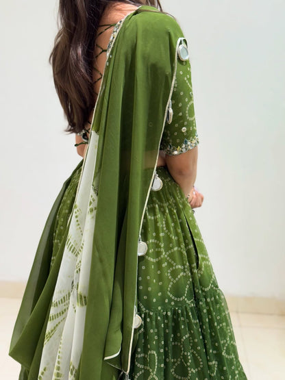 Deep Green Patola Inspired Bandhej Lehenga Set