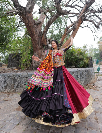 Heritage Glow  Black & Maroon Fusion Lehenga choli set