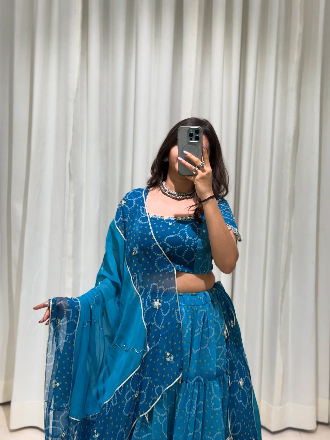 Ocean Blue Ombre Bandhej Festive Lehenga Set