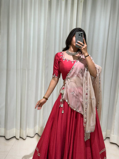 Maroon & Beige Hand Mirror Work Lehenga Choli Set