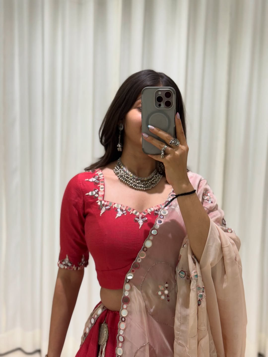 Maroon & Beige Hand Mirror Work Lehenga Choli Set
