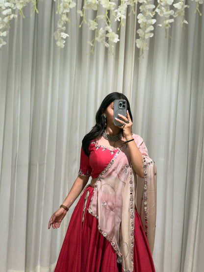Maroon & Beige Hand Mirror Work Lehenga Choli Set