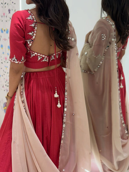 Maroon & Beige Hand Mirror Work Lehenga Choli Set