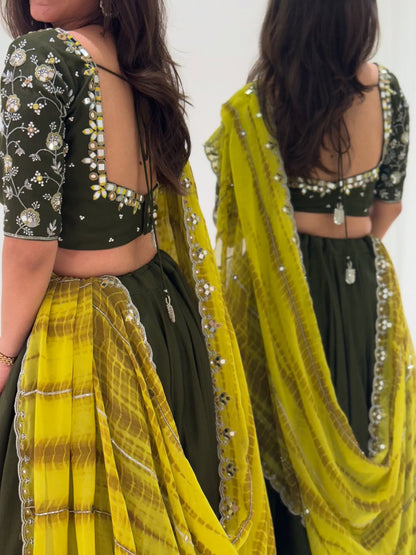 Olive Green Handcrafted Lehenga Set