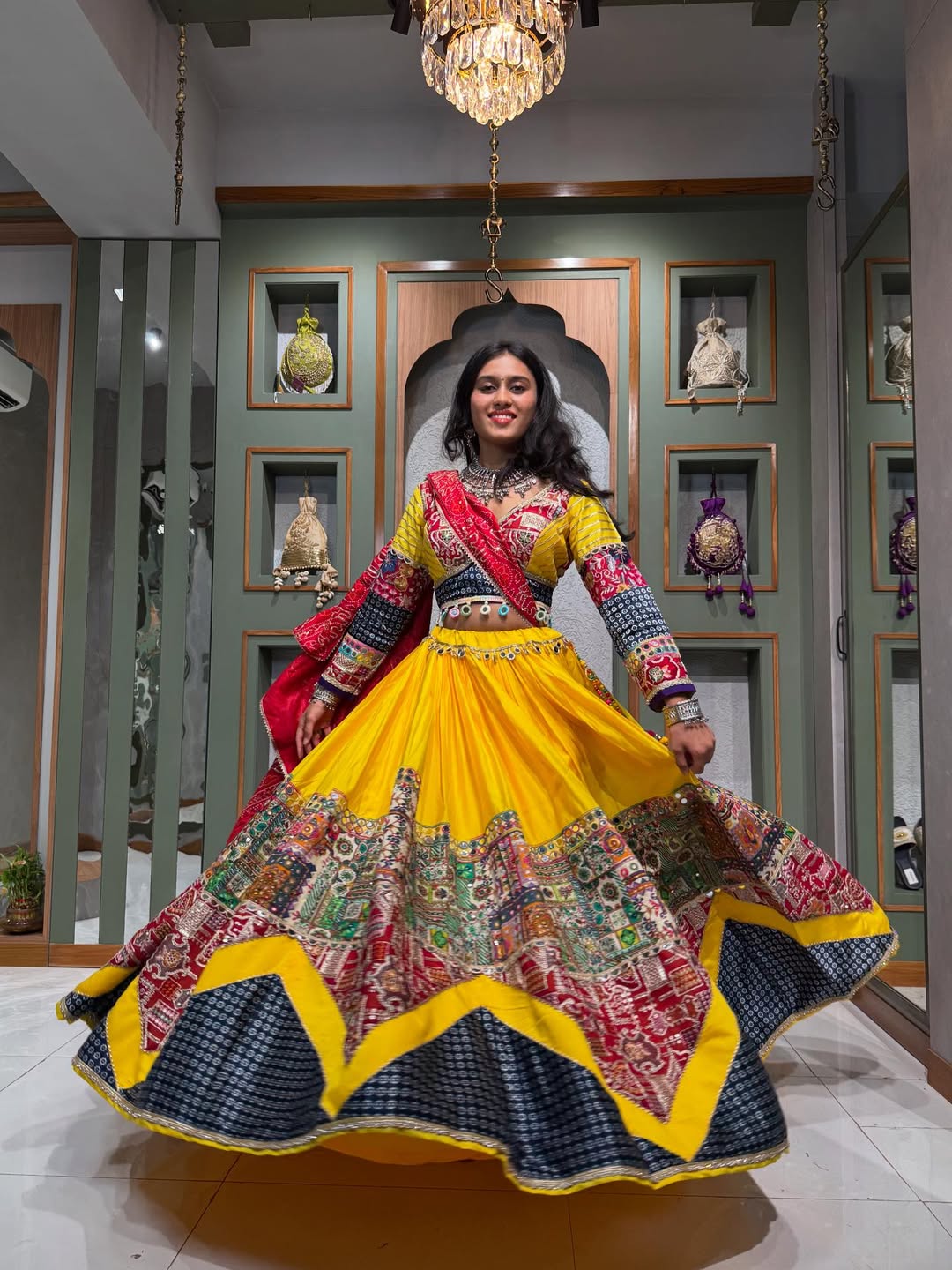 Golden Glow Yellow Lehenga with Resham & Mirror Work