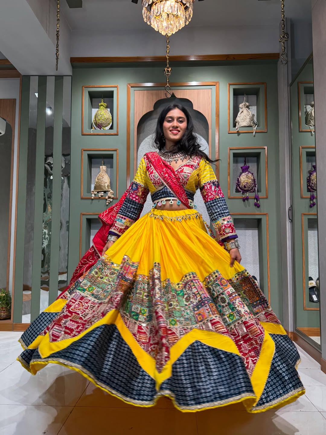 Golden Glow Yellow Lehenga with Resham & Mirror Work