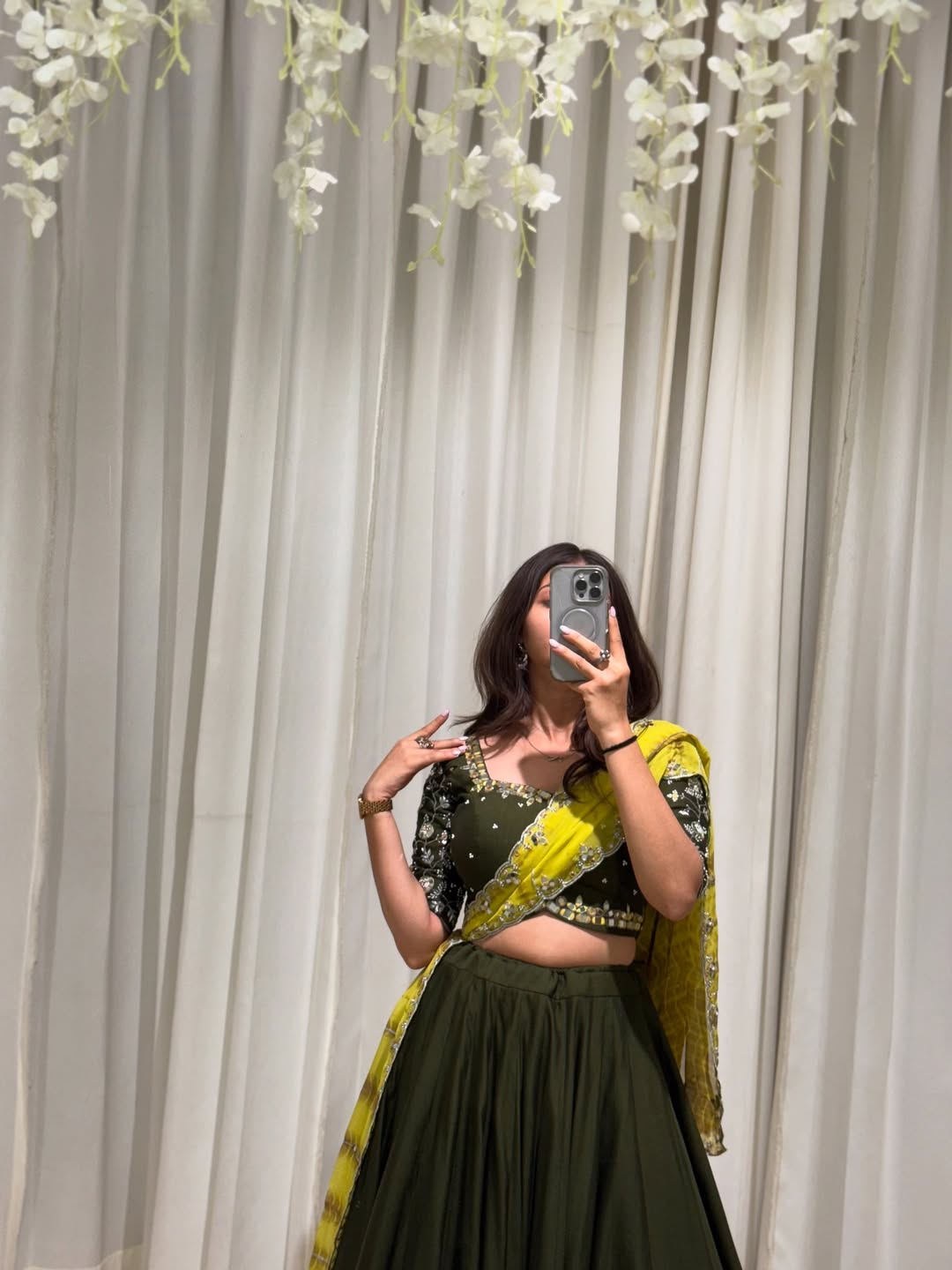 Olive Green Handcrafted Lehenga Set