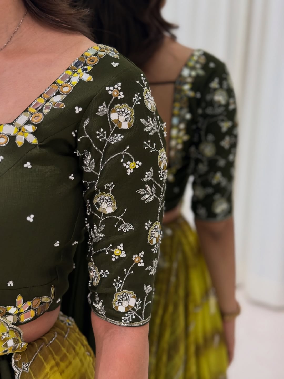Olive Green Handcrafted Lehenga Set