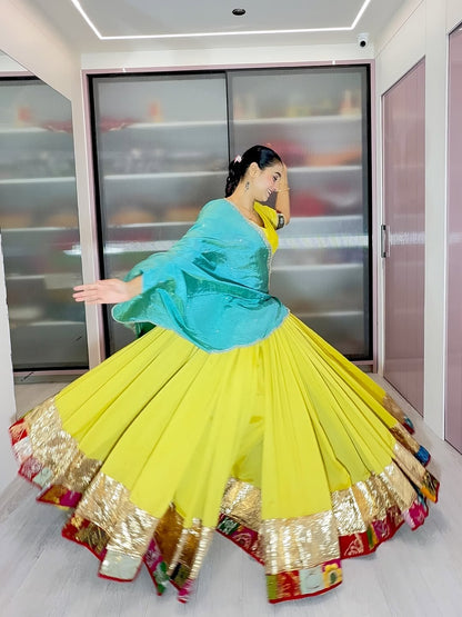 Yellow Lehenga with Green Dupatta