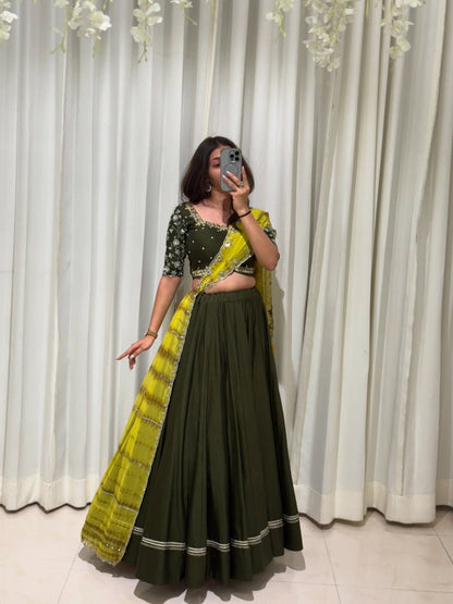 Olive Green Handcrafted Lehenga Set