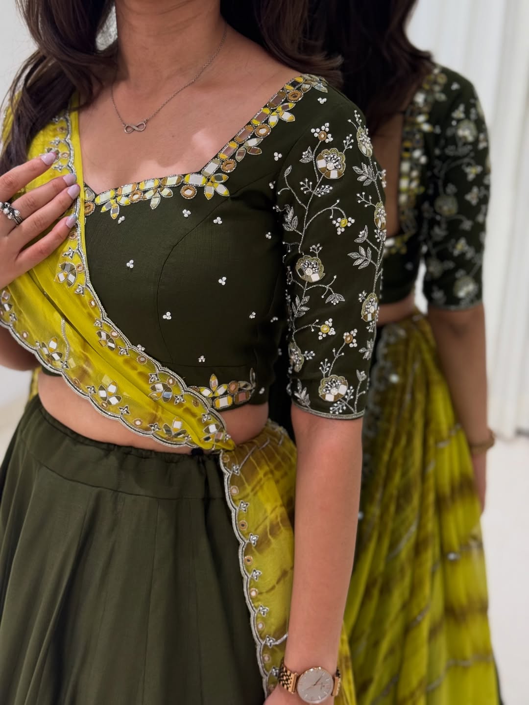 Olive Green Handcrafted Lehenga Set