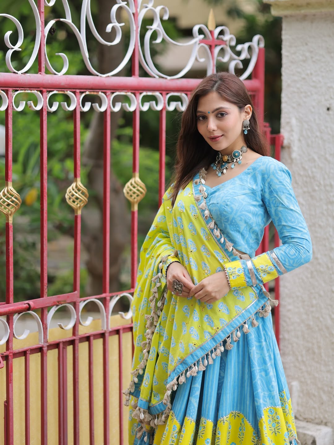 Blue & Yellow Bandhani Style Lehenga
