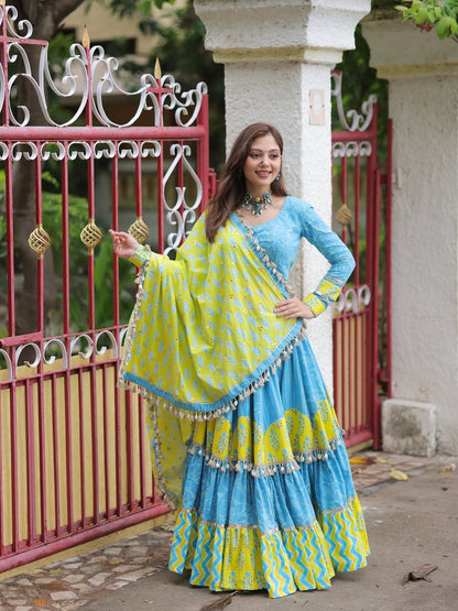 Blue & Yellow Bandhani Style Lehenga