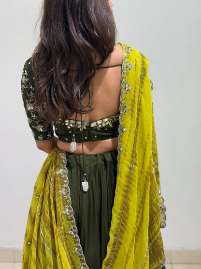 Olive Green Handcrafted Lehenga Set