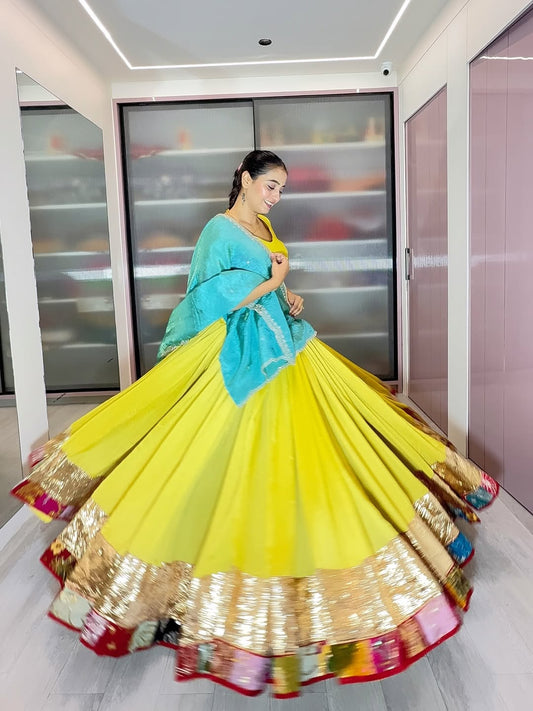 Yellow Lehenga with Green Dupatta