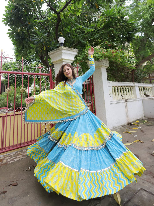 Blue & Yellow Bandhani Style Lehenga