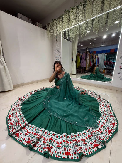 Teal Green Kashmiri Border Lehenga Set