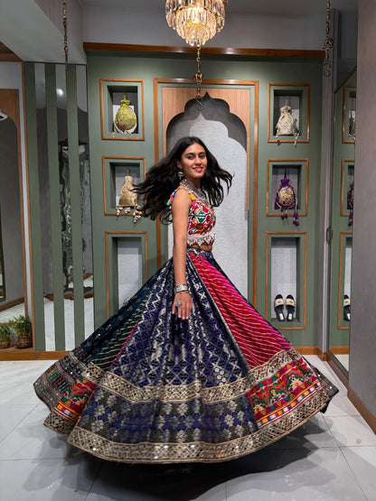Midnight Blooms  Multicolor Lehenga with Mirror Embroidery