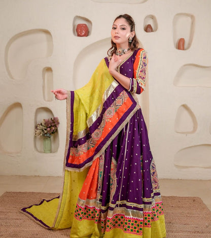 Vibrant Gamthi Fusion Look Lehanga choli set