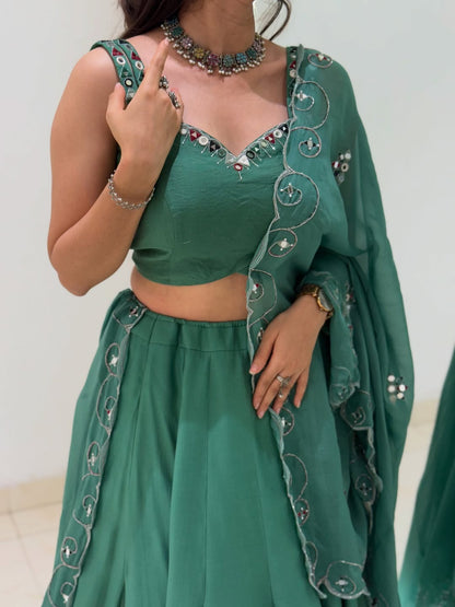 Teal Green Kashmiri Border Lehenga Set