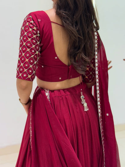 Maroon Embroidered Bridal Lehenga Set