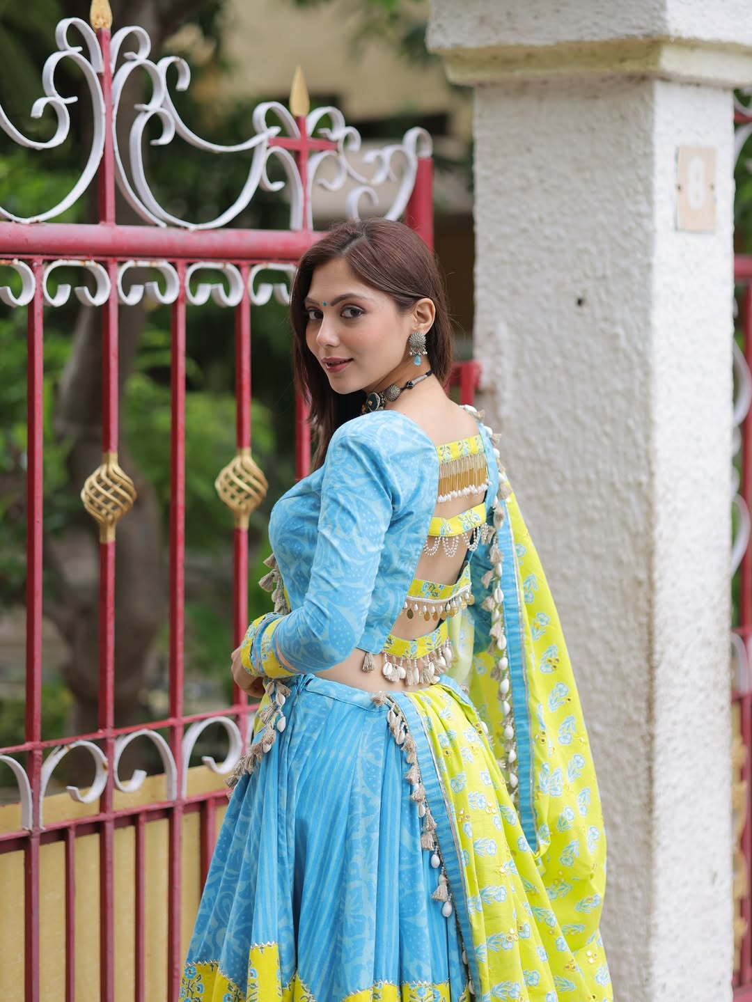 Blue & Yellow Bandhani Style Lehenga