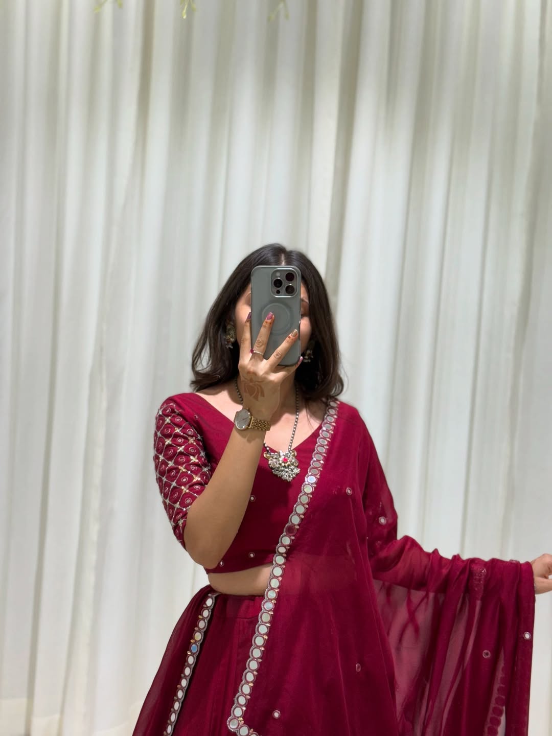 Maroon Embroidered Bridal Lehenga Set