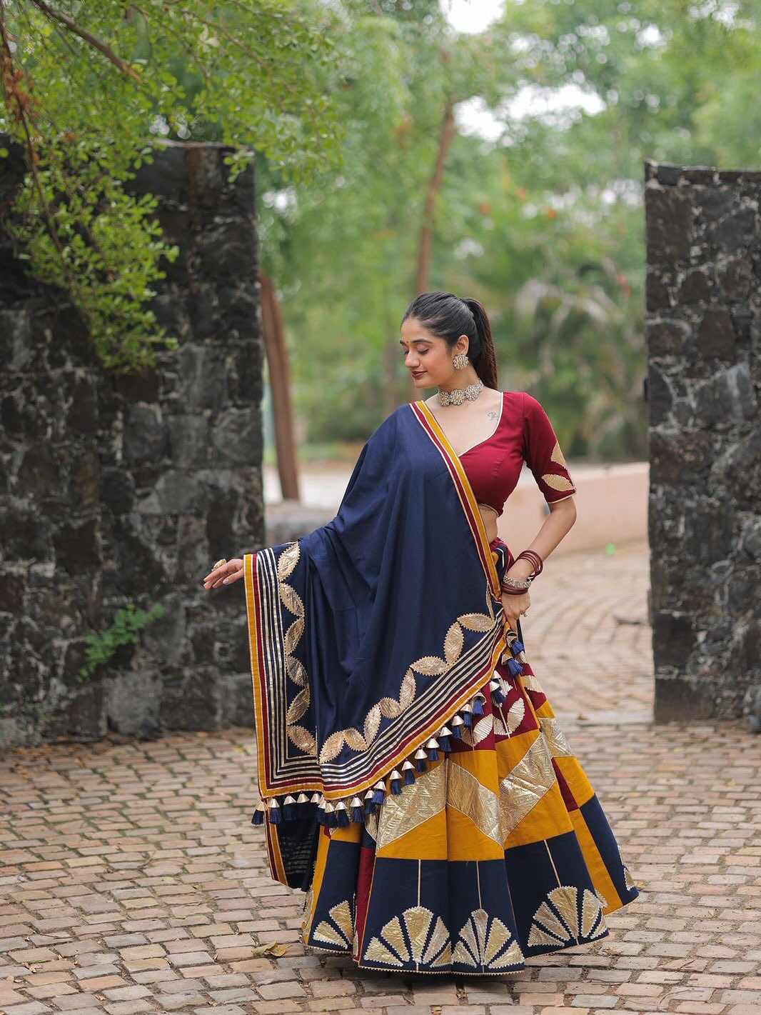 Black Multicolor Chaniya Choli with Embroidered Dupatta