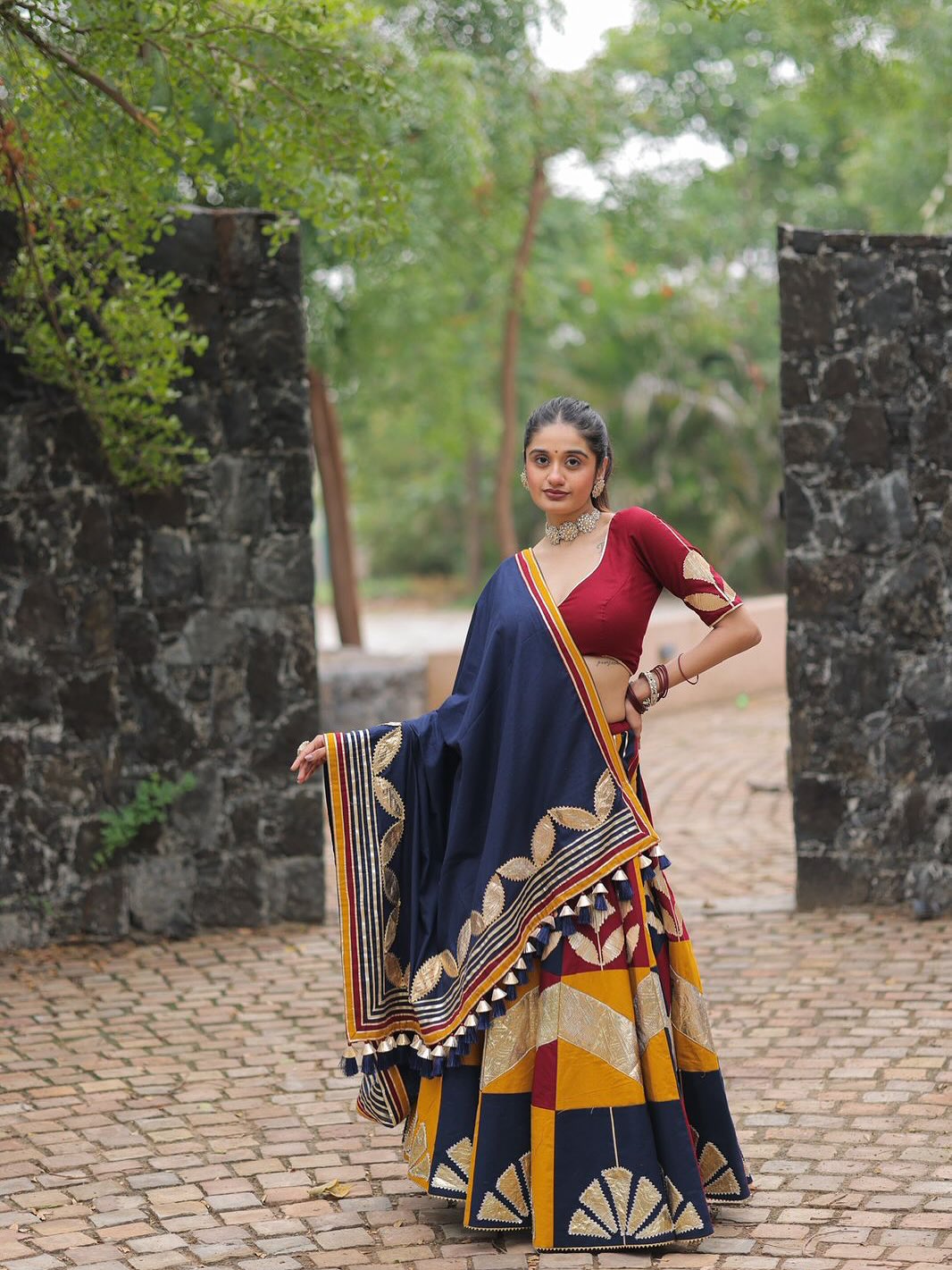 Black Multicolor Chaniya Choli with Embroidered Dupatta