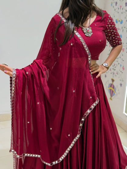 Maroon Embroidered Bridal Lehenga Set