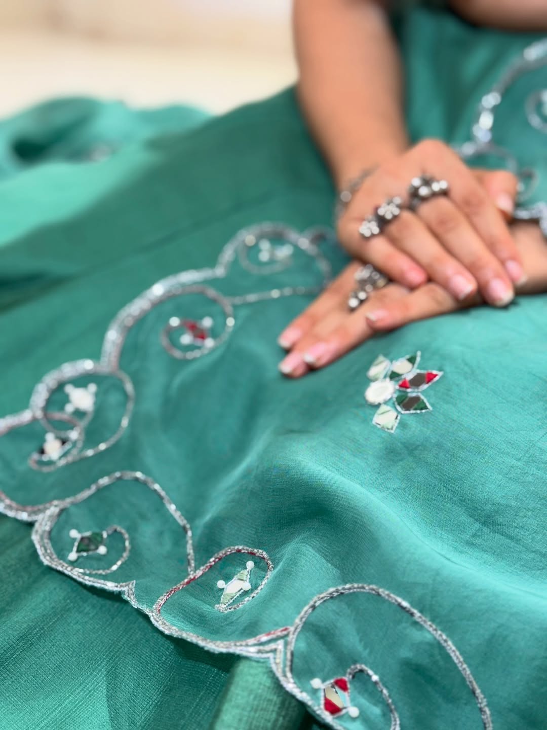 Teal Green Kashmiri Border Lehenga Set