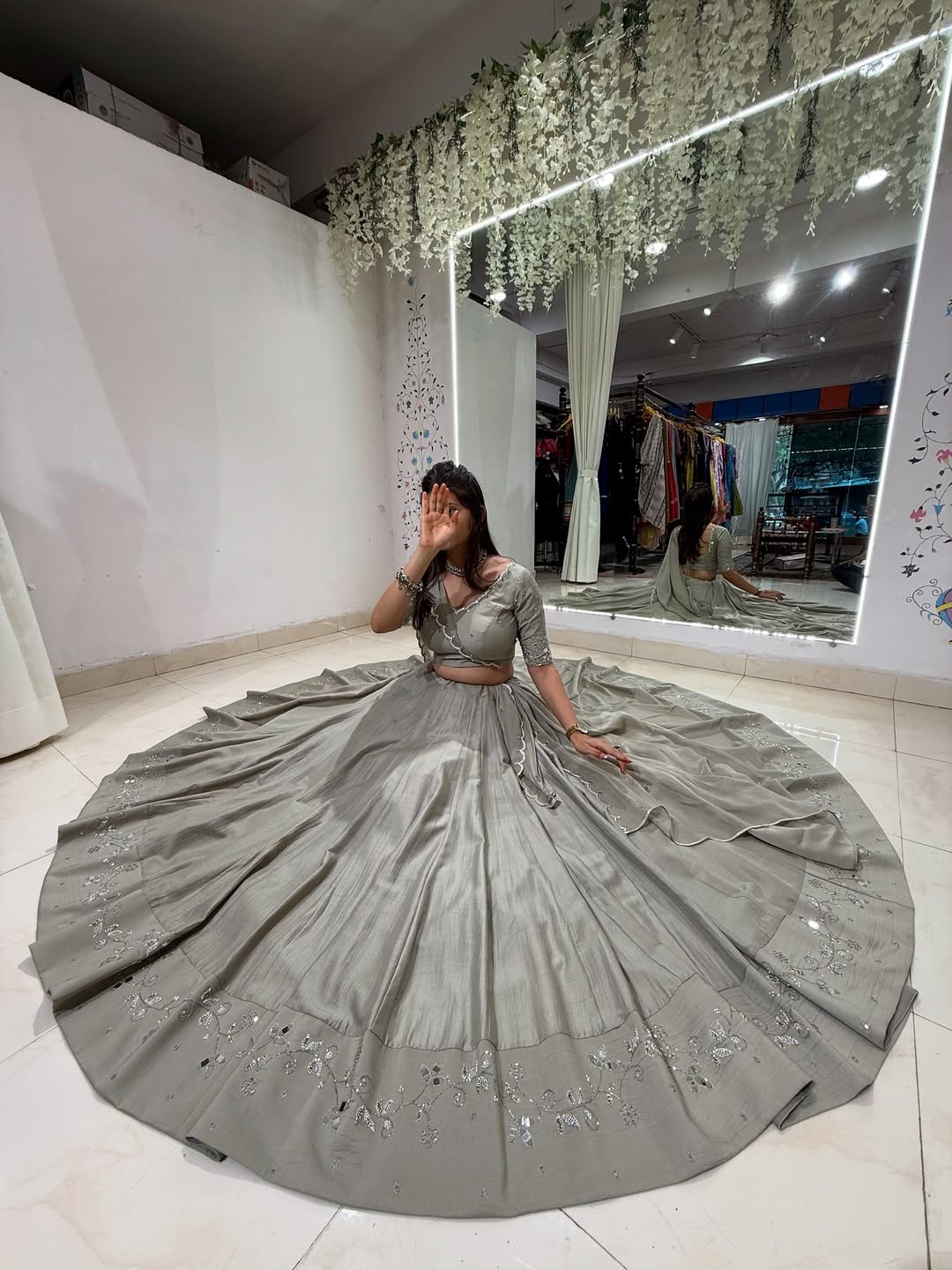 Silver Grey Minimalist Lehenga Set