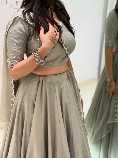Silver Grey Minimalist Lehenga Set