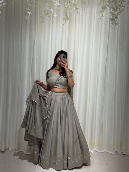 Silver Grey Minimalist Lehenga Set