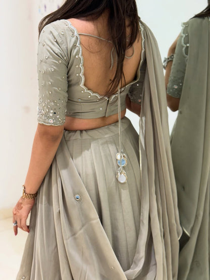 Silver Grey Minimalist Lehenga Set